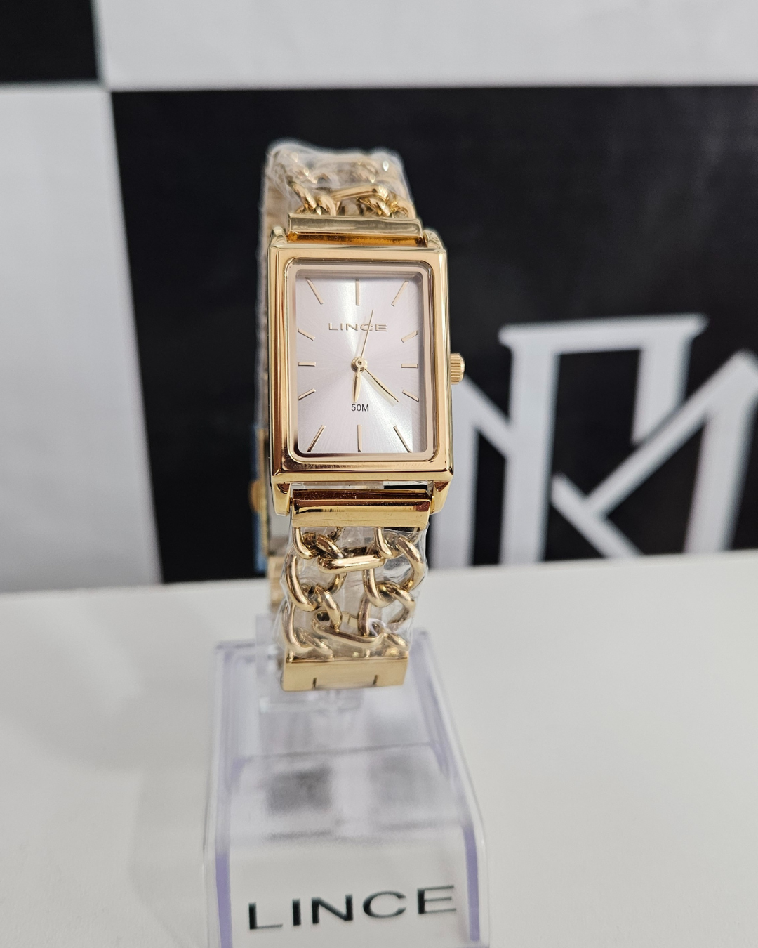 Relógio Feminino Lince Dourado Retangular Chain LQG4798L23