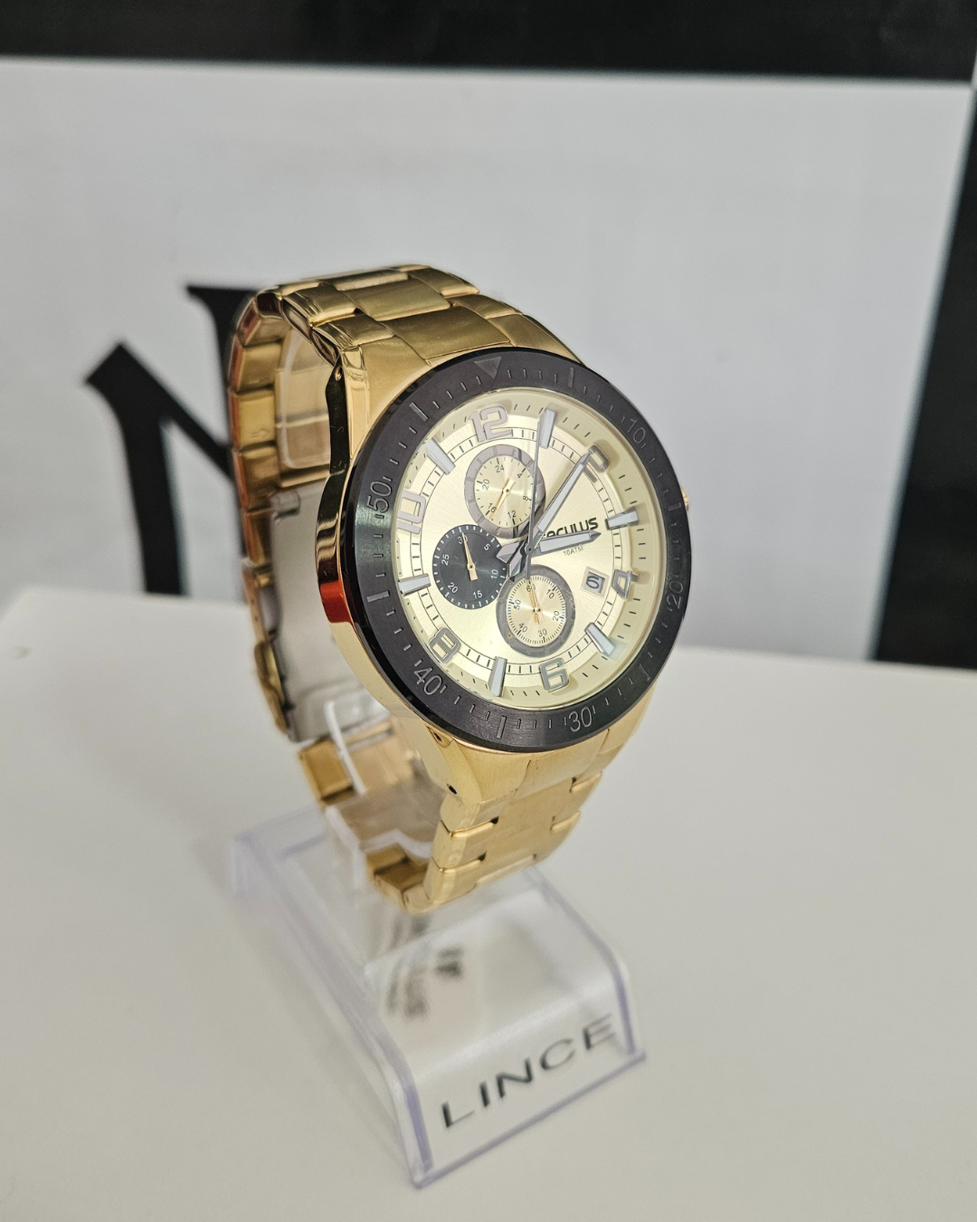 Relógio Seculus Masculino Cronógrafo Dourado