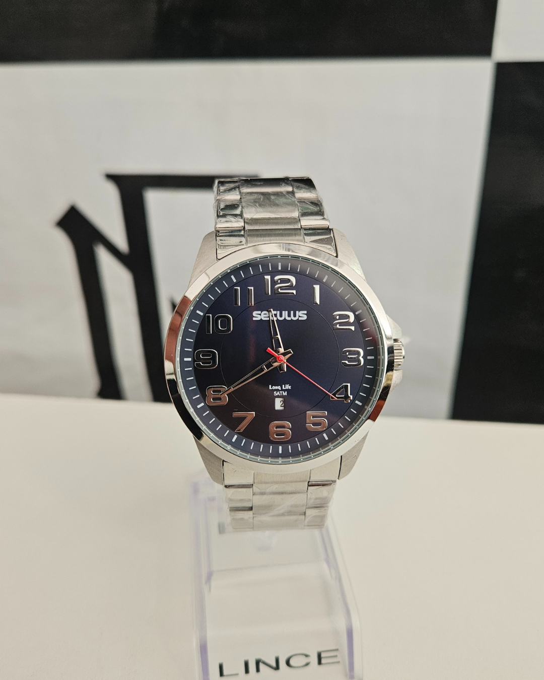 Relógio Seculus Masculino Long Life Prata Mostrador Azul