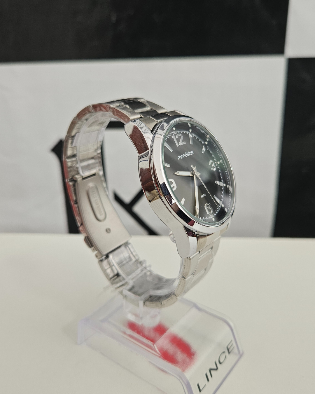 Relógio Mondaine Masculino Prateado com Mostrador Preto