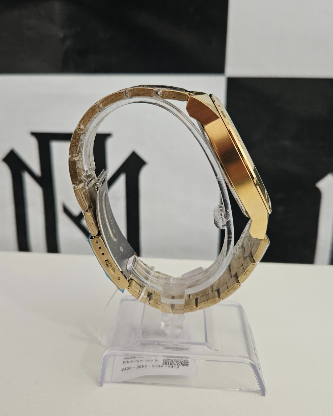 Relógio Lince Masculino Dourado Fundo Azul