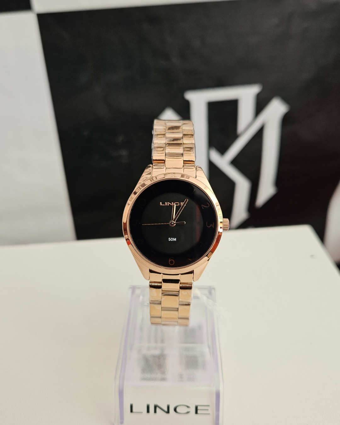 Relógio Lince Feminino Rose Gold Mostrador Preto