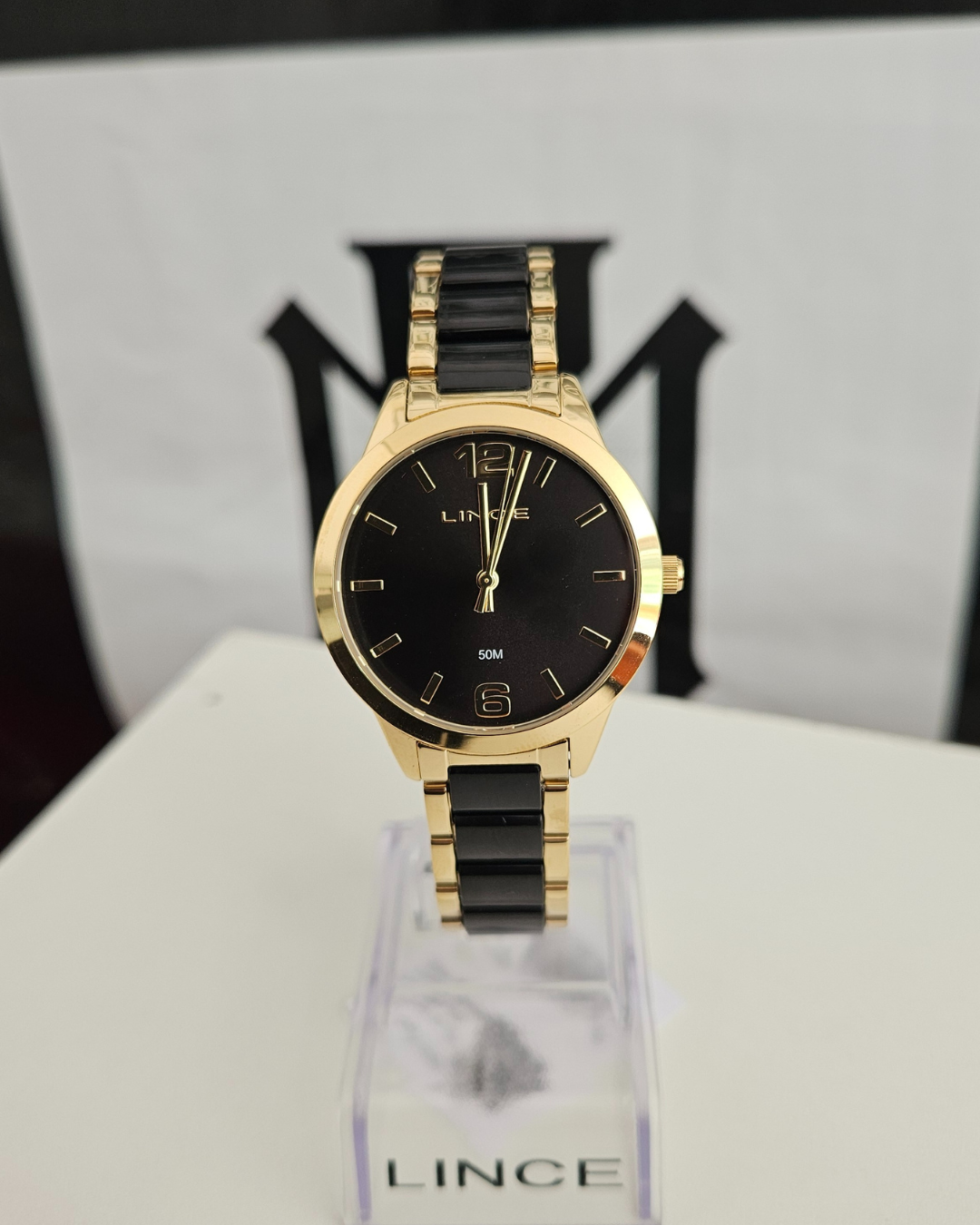 Relógio Lince Feminino Dourado 50M Preto