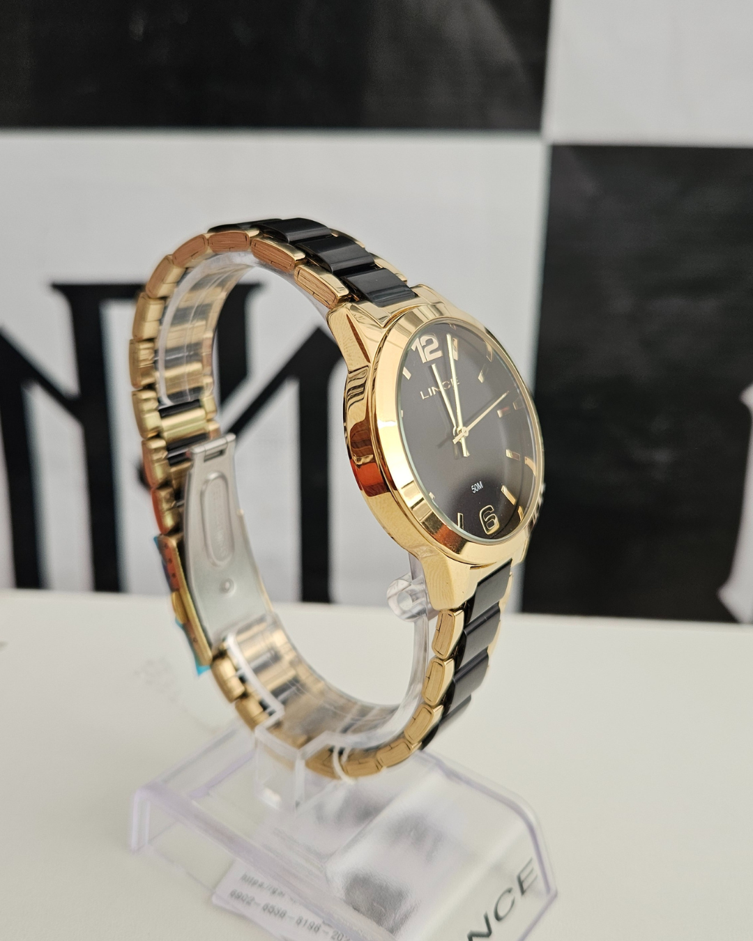 Relógio Lince Feminino Dourado 50M Preto