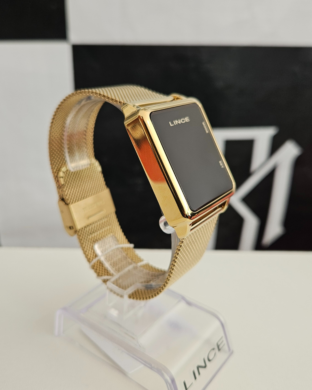Relógio Lince Feminino Digital LED Dourado Mesh