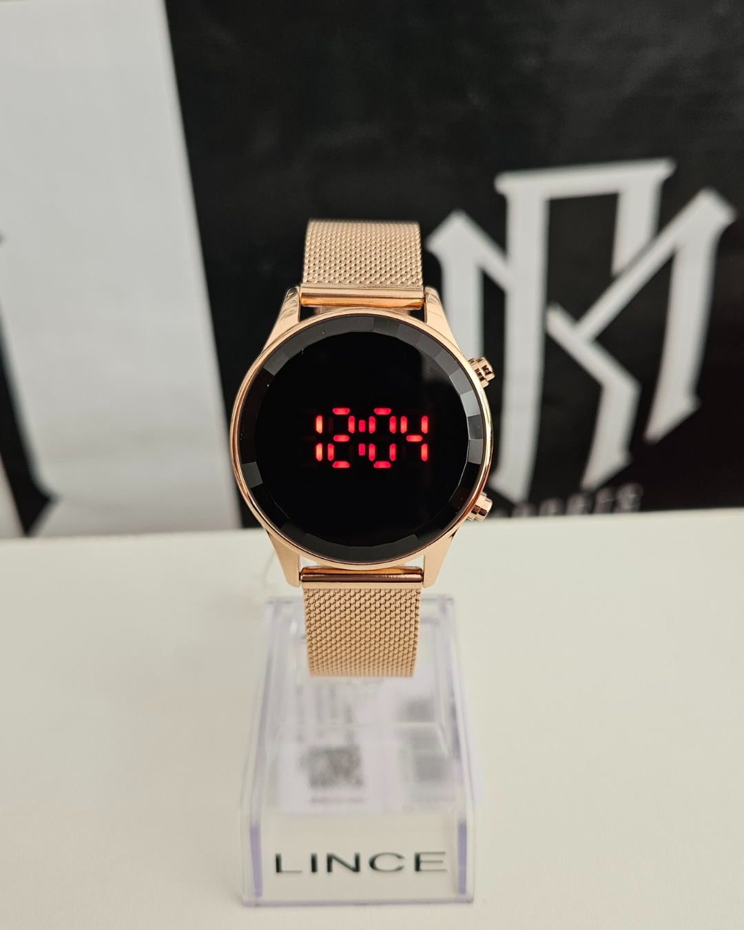 Relógio Lince feminino digital LED vermelho rosé gold