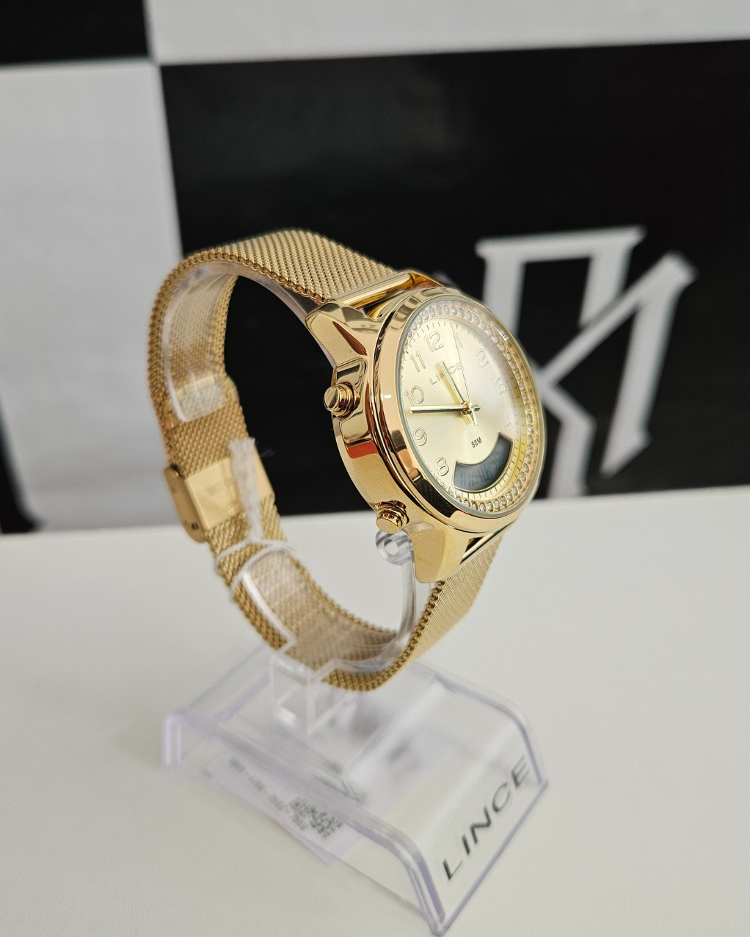 Relógio Lince Feminino Dourado Anadigi com Strass