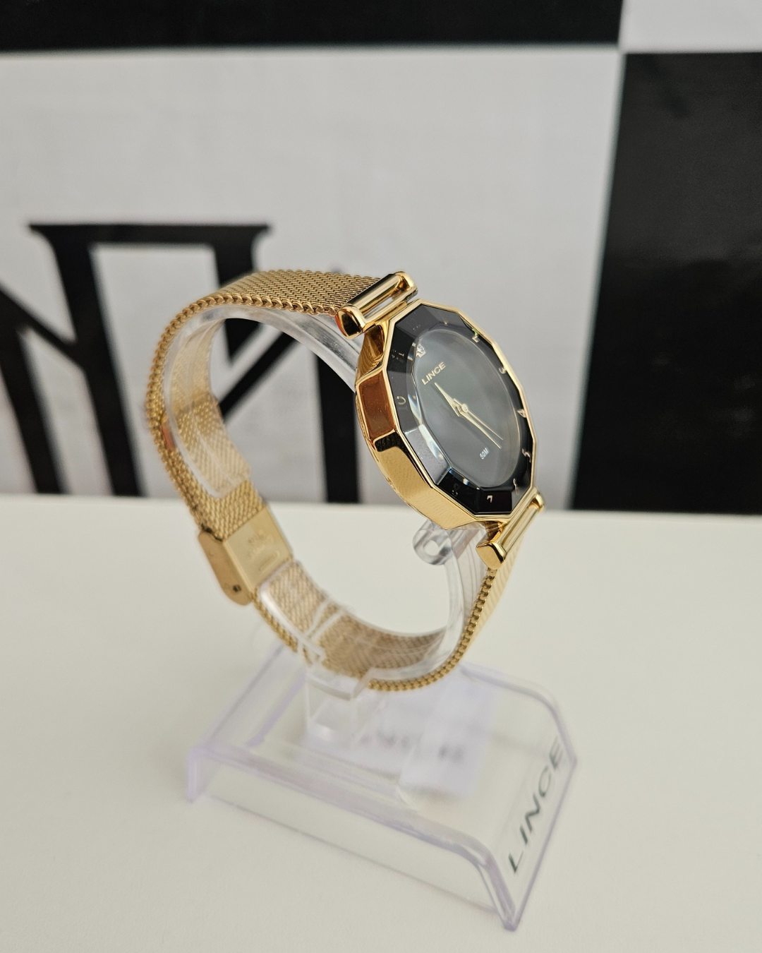 Relógio Lince Feminino Dourado Bisel Preto