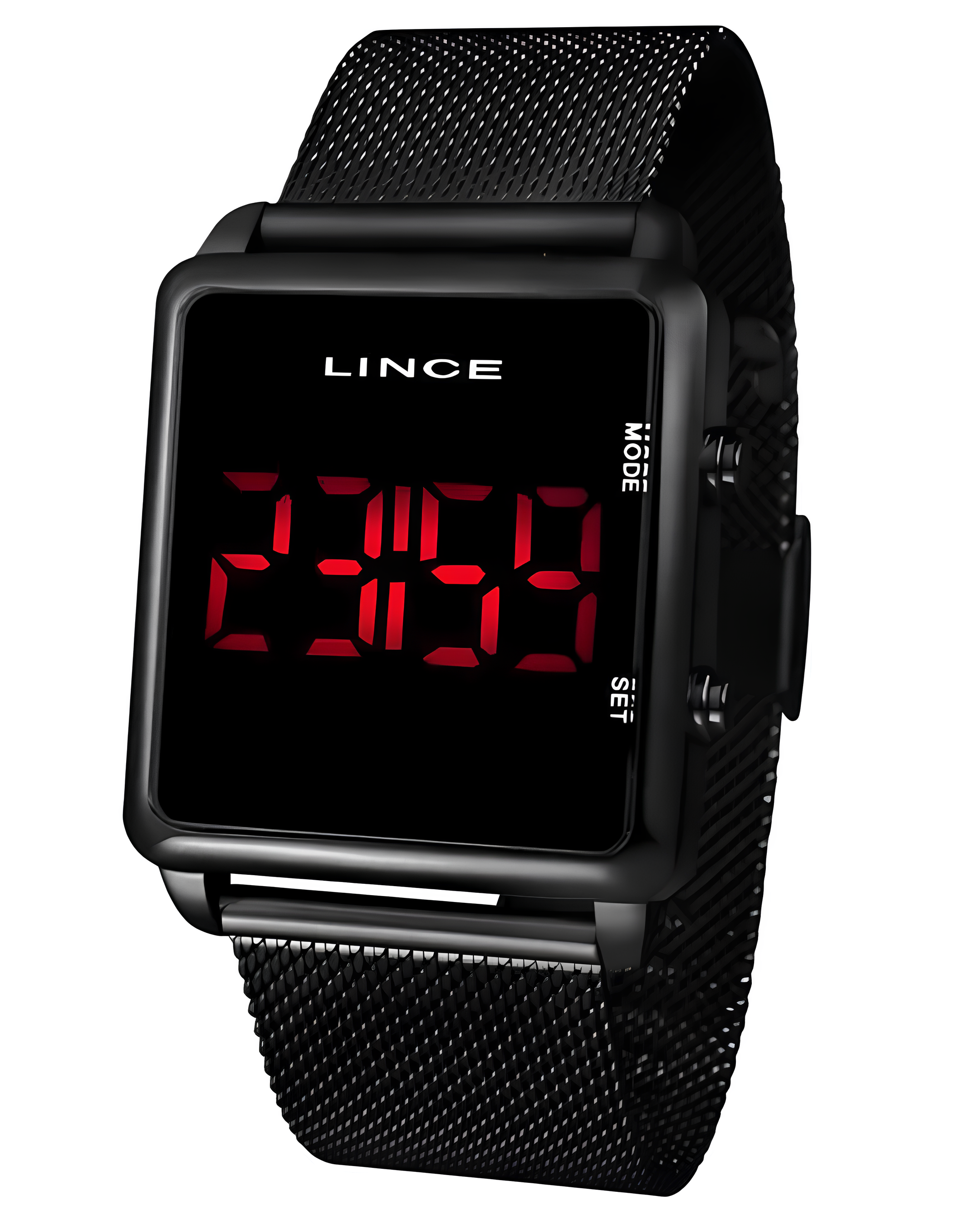 Relógio Lince Digital Preto Unissex LED Mesh