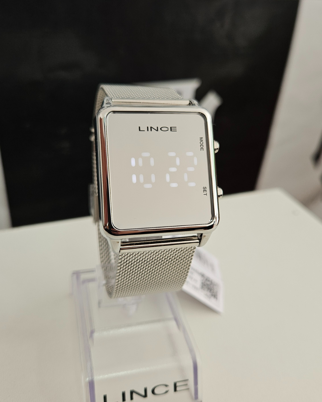 Relógio Lince Digital Prata LED Mesh Feminino