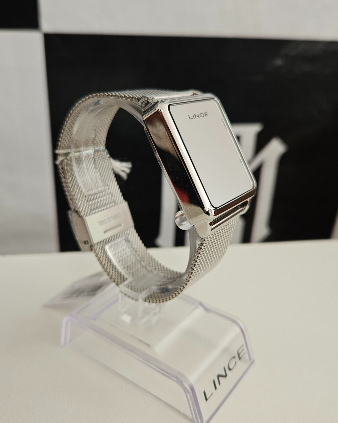 Relógio Lince Digital Prata LED Mesh Feminino