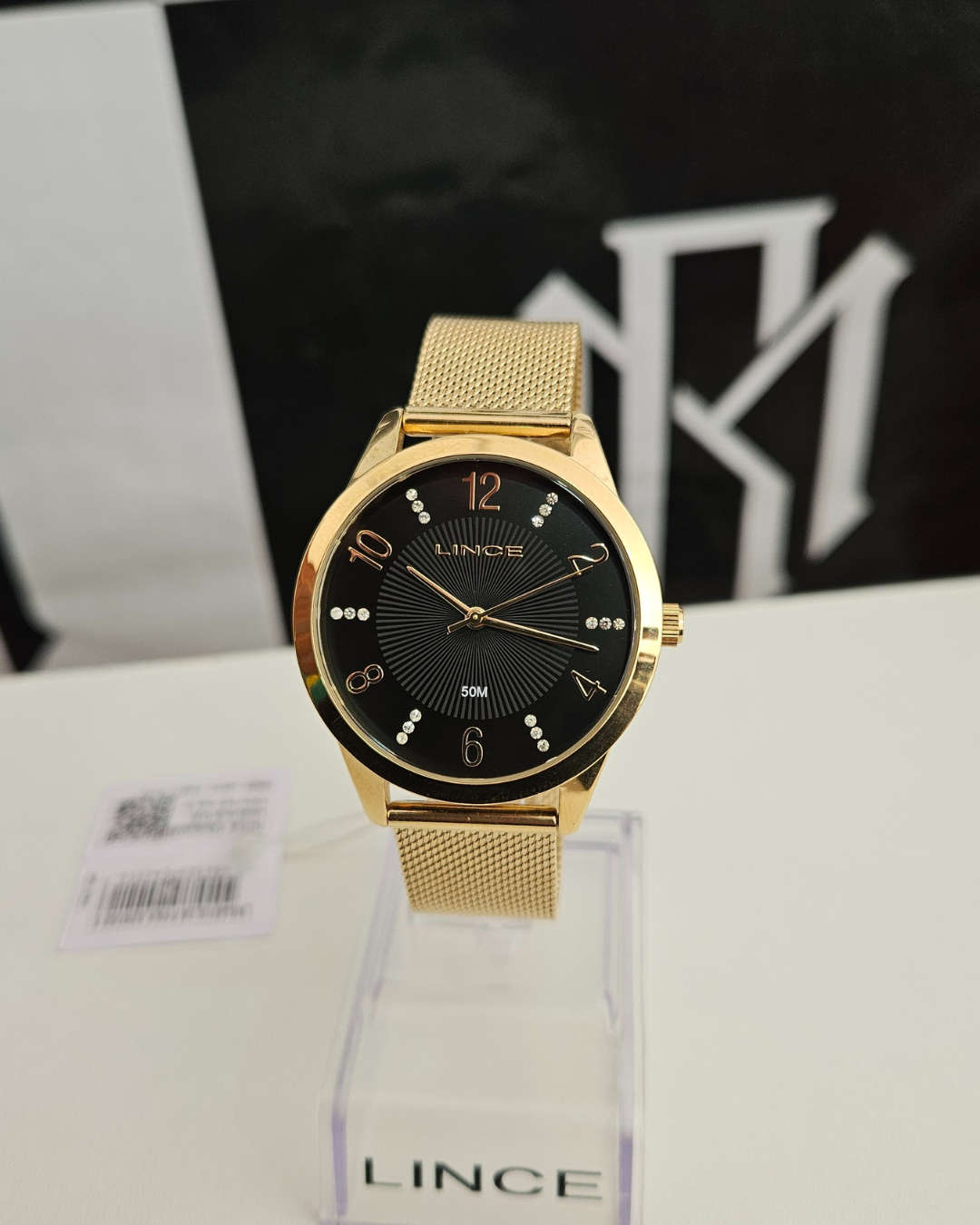 Relógio Lince Dourado Feminino Analógico com Strass