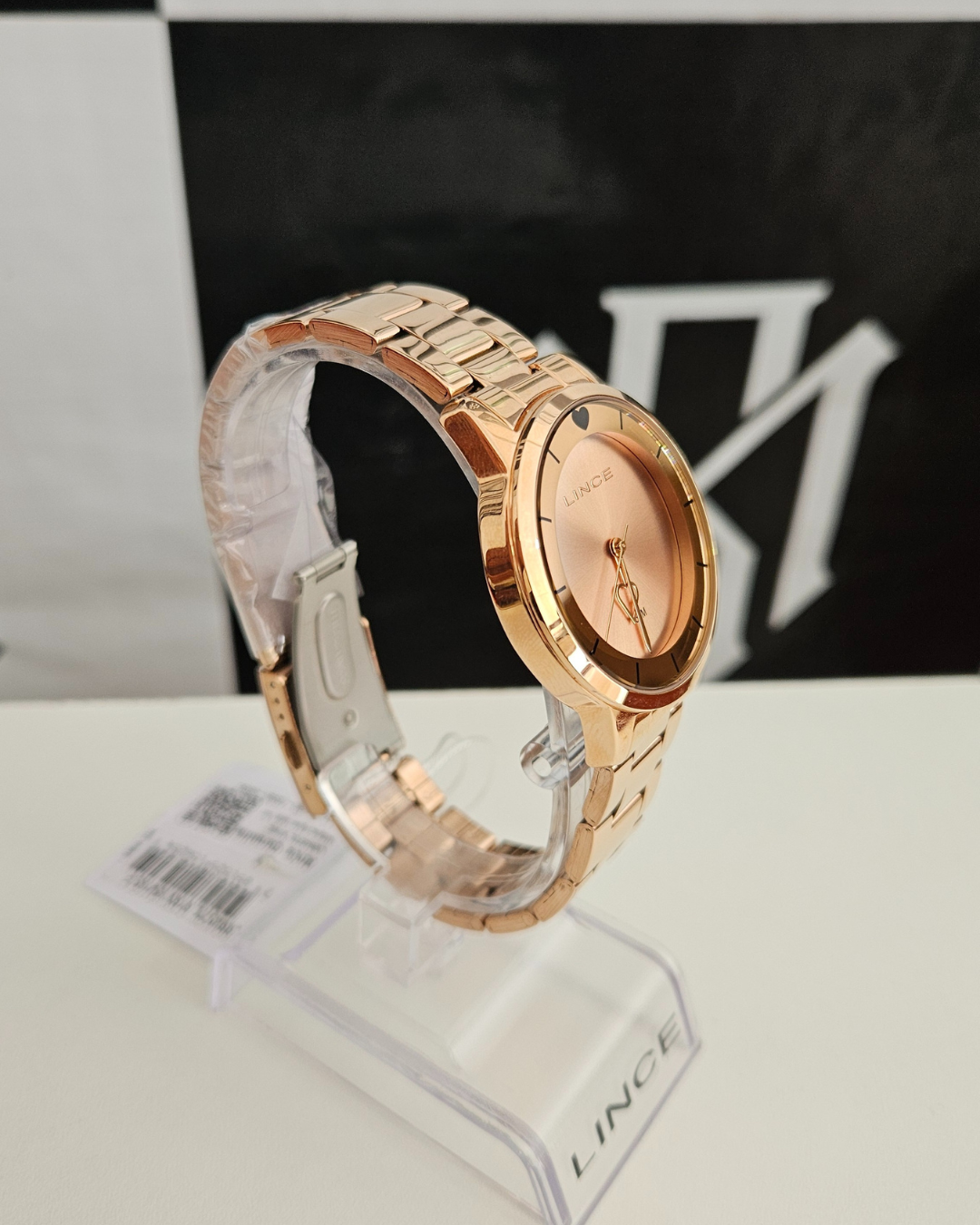 Relógio Lince Feminino Rosê Gold Coração Funny