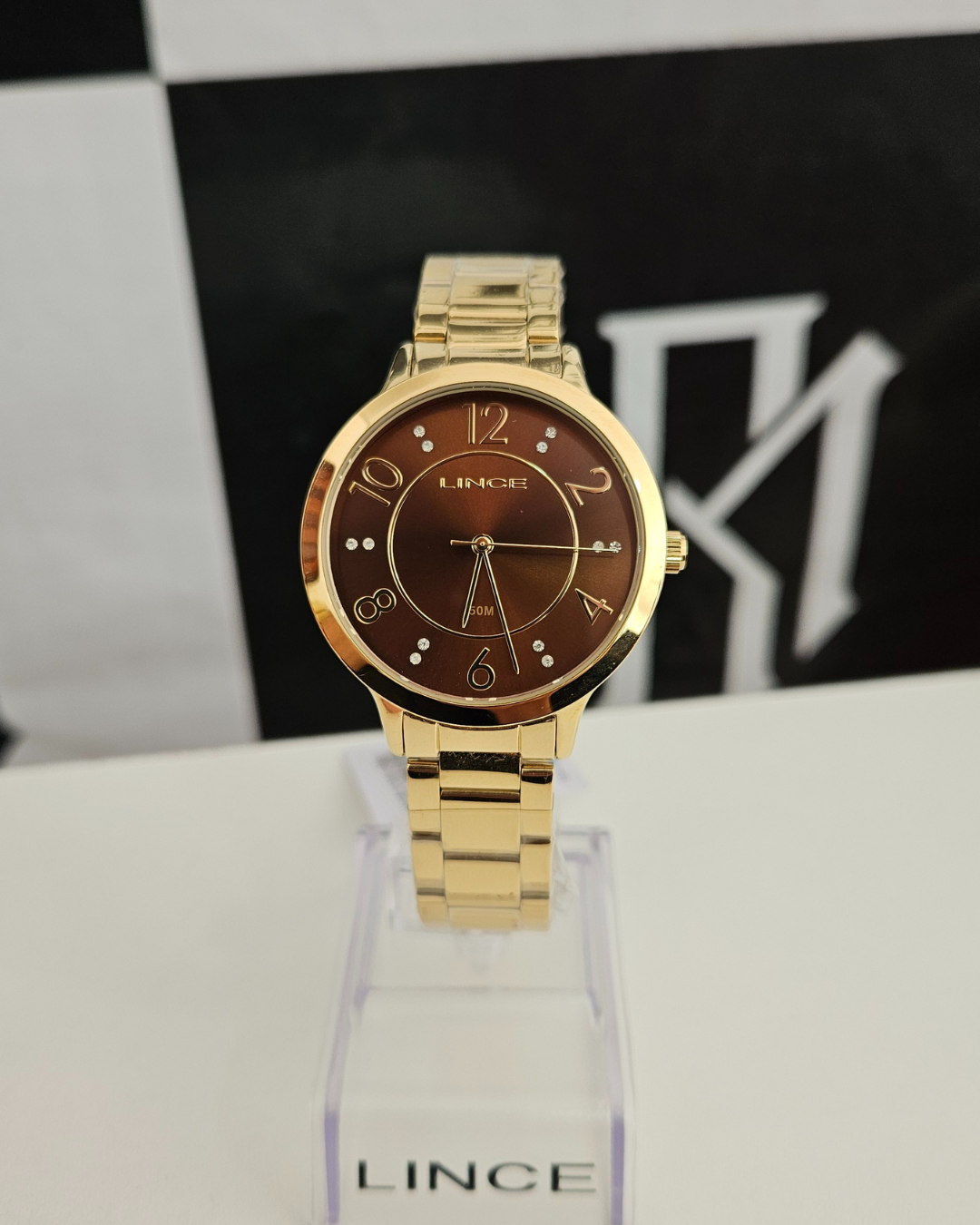 Relógio Lince Feminino Dourado Mostrador Marrom Analógico