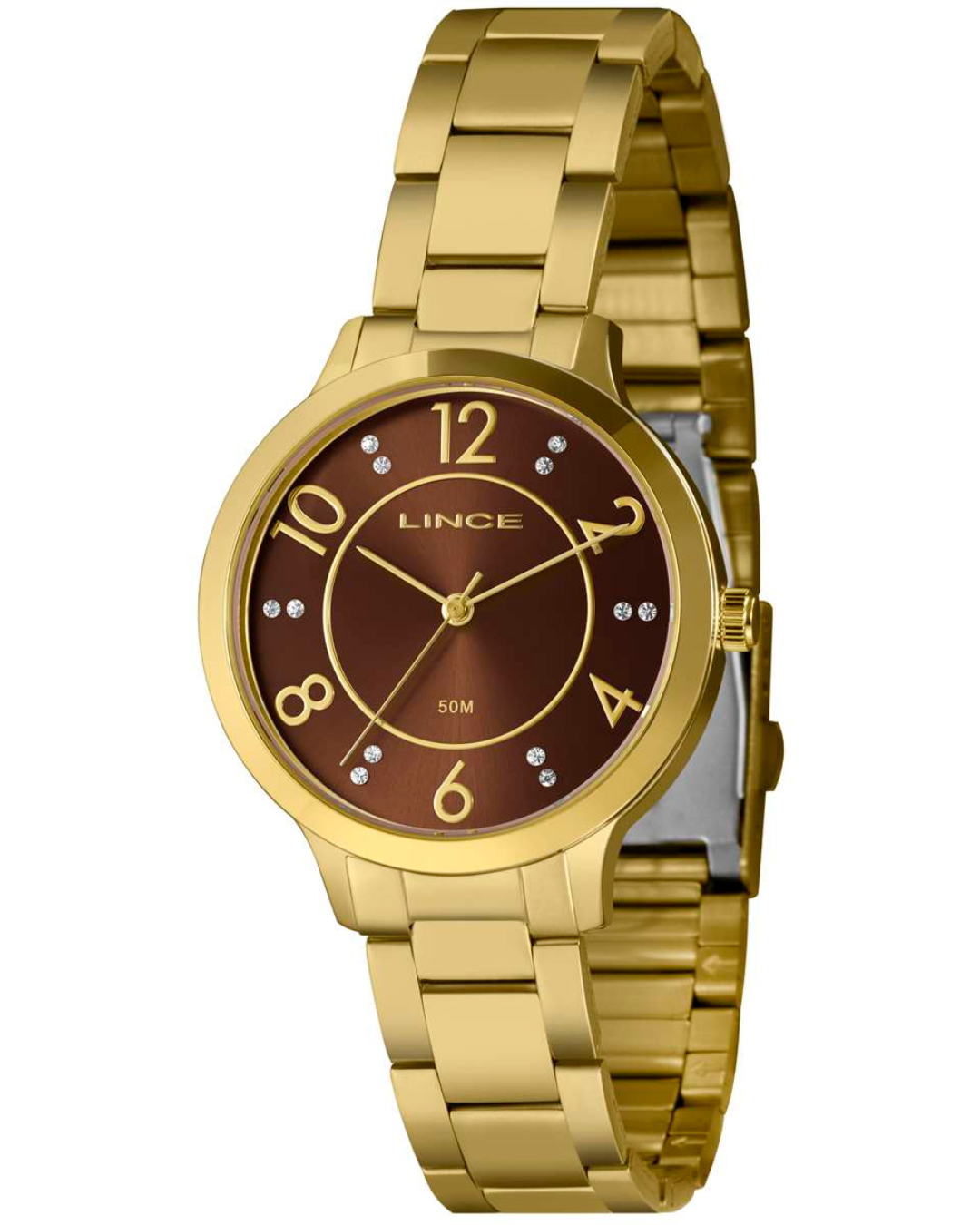 Relógio Lince Feminino Dourado Mostrador Marrom Analógico