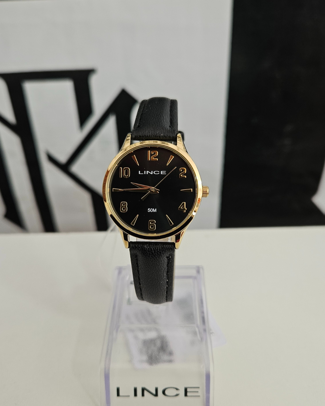 Relógio Lince Dress Feminino Dourado Couro Preto