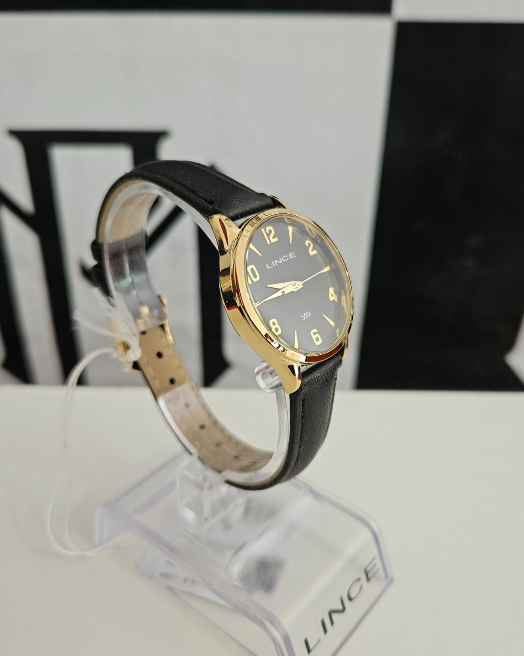 Relógio Lince Dress Feminino Dourado Couro Preto