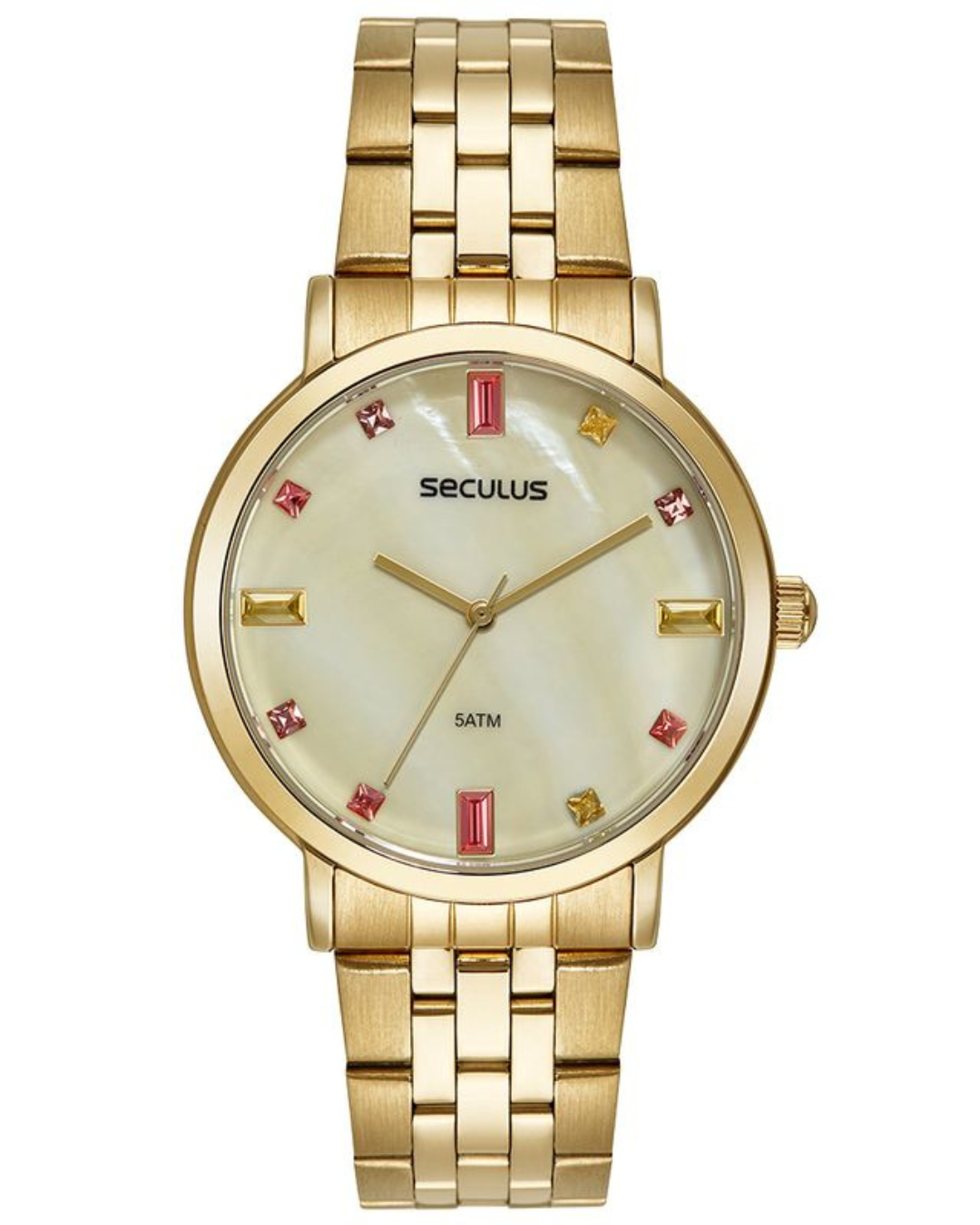 Relógio Feminino Dourado Madrepérola com Cristais