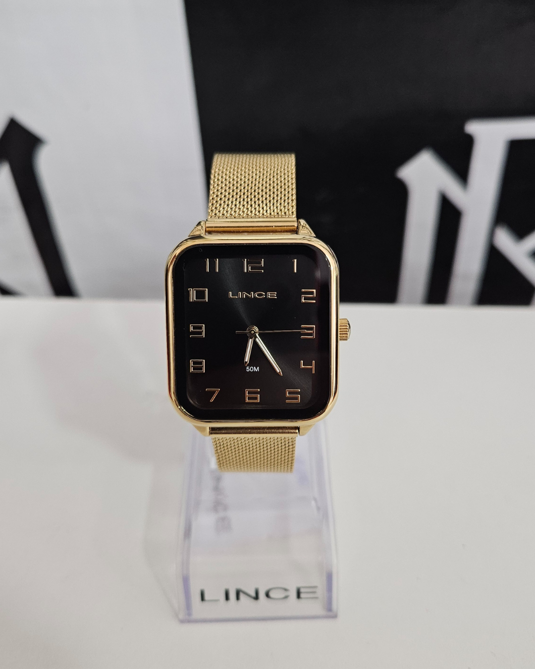 Relógio Feminino Lince Dourado Quadrado