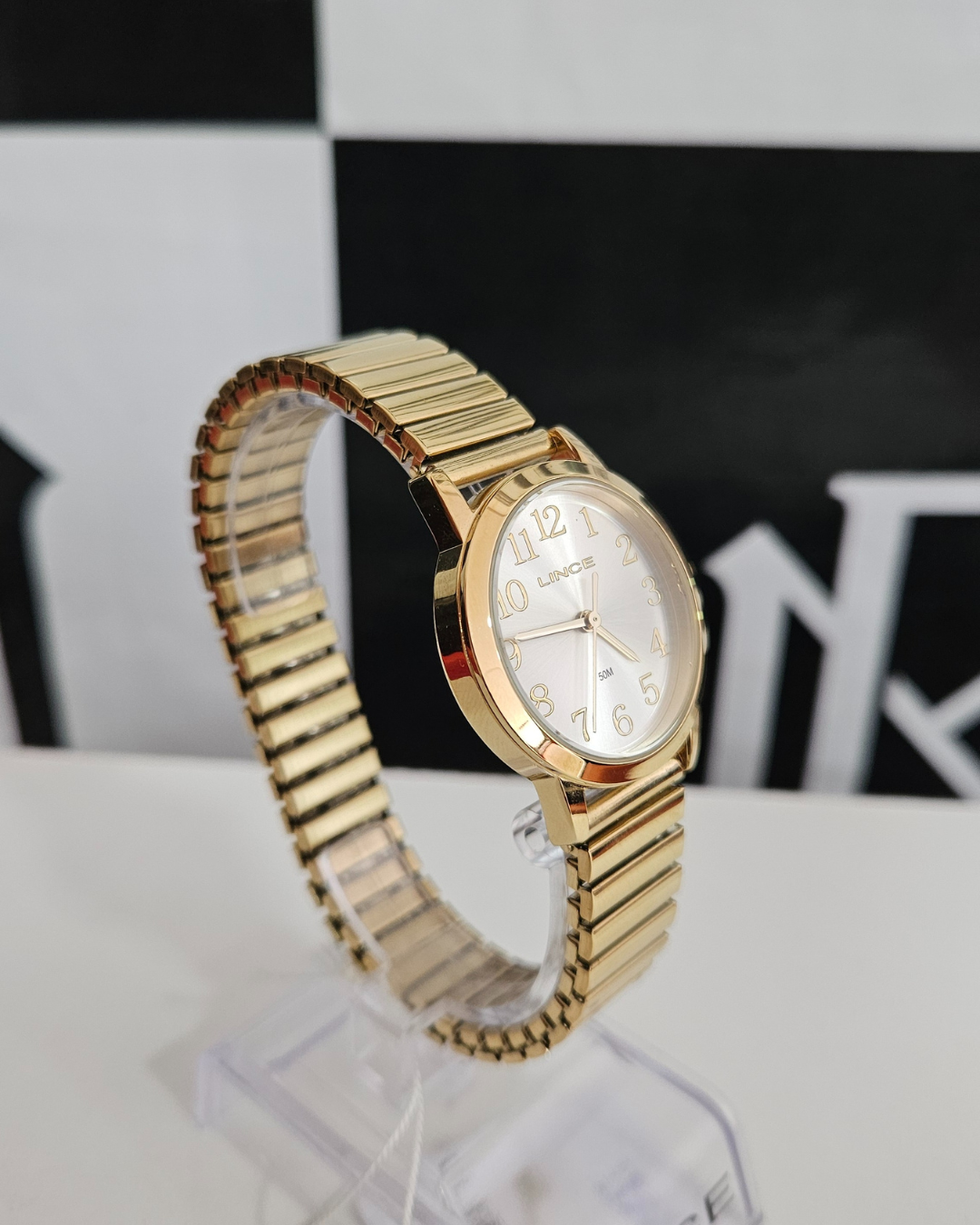 Relógio Feminino Lince Dourado Redondo com Pulseira Expansível