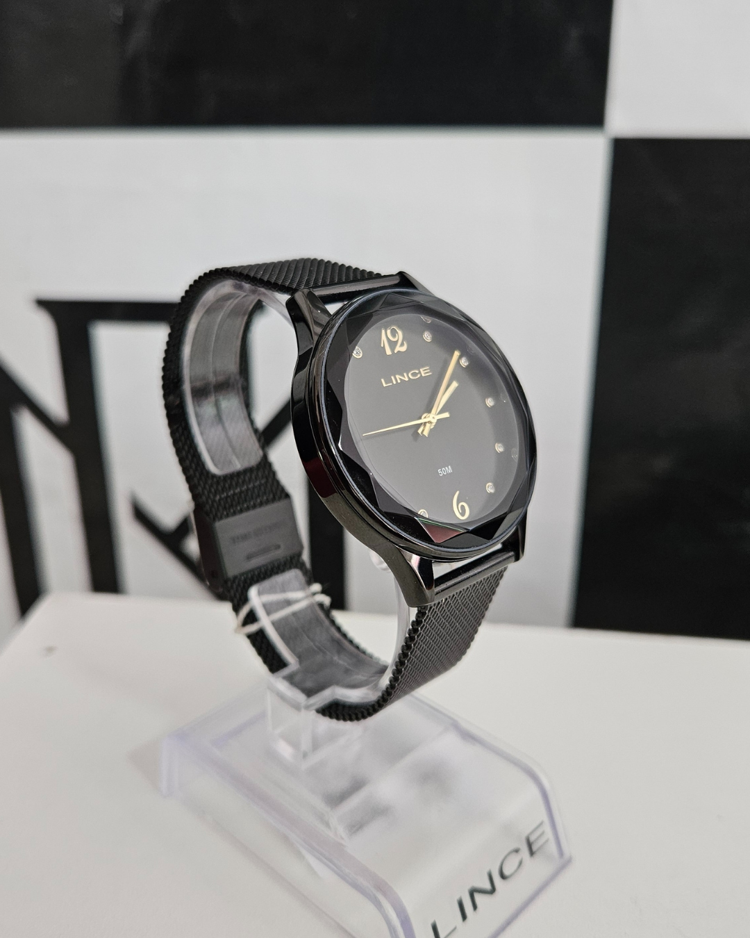 Relógio Feminino Lince Preto Urban Bisel Facetado LRN4807L