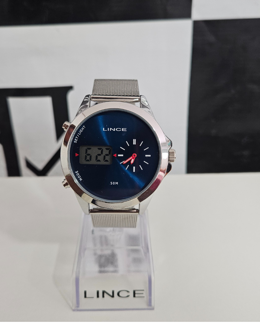 Relógio Lince Anadigi Masculino Prata Pulseira Mesh