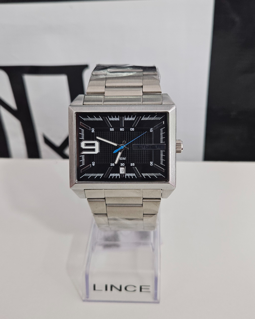 Relógio Lince Masculino Quadrado Prata Analógico
