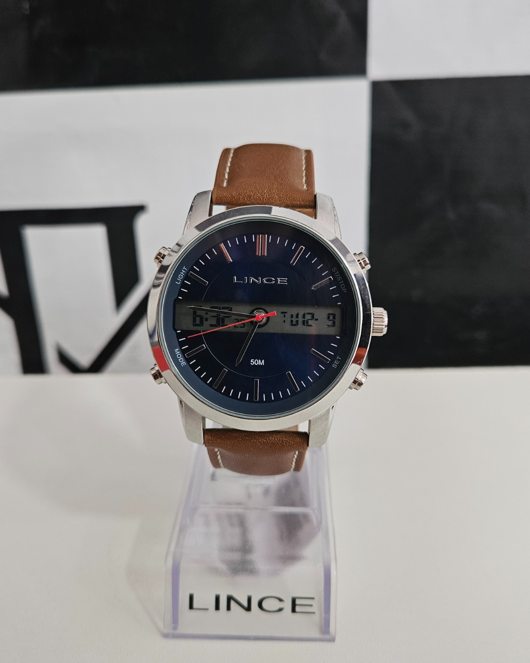 Relogio Lince Masculino Anadigi Pulseira Couro