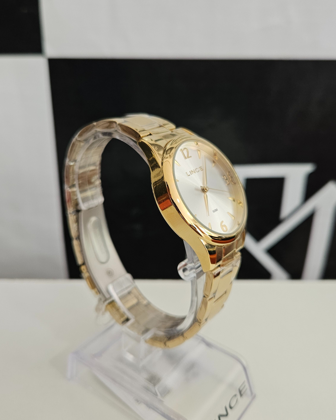 Relógio Feminino Lince Dourado Analógico em Aço