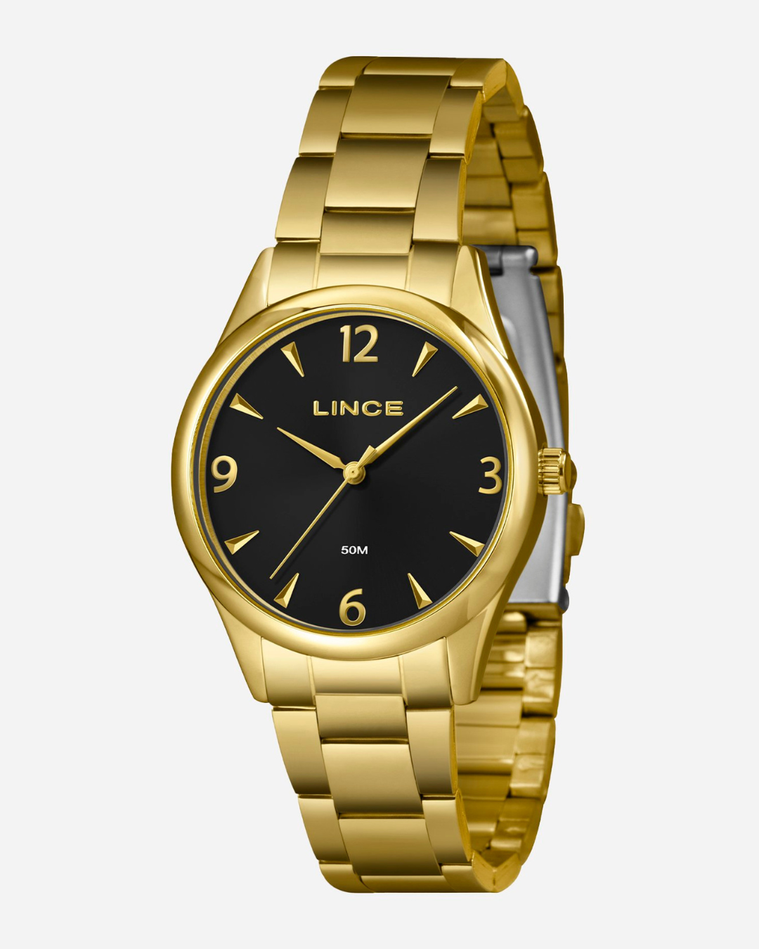 Relógio Feminino Lince Dourado com Mostrador Preto