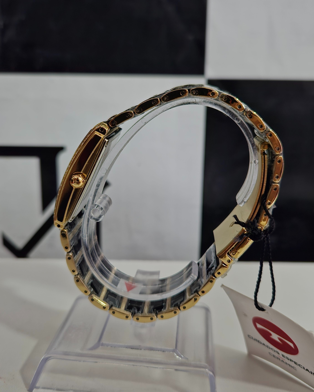 Relógio Feminino Technos Cerâmica Preto e Dourado com Cristais