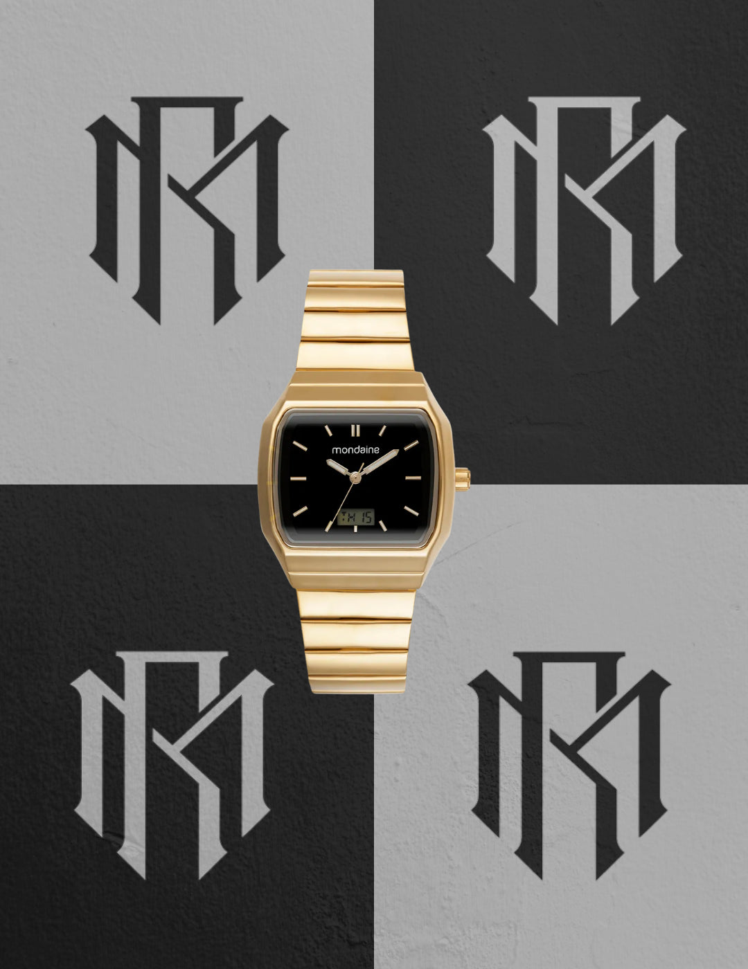 Relógio Mondaine 32944GPMVDE1 Quadrado Dourado Analógico Digital
