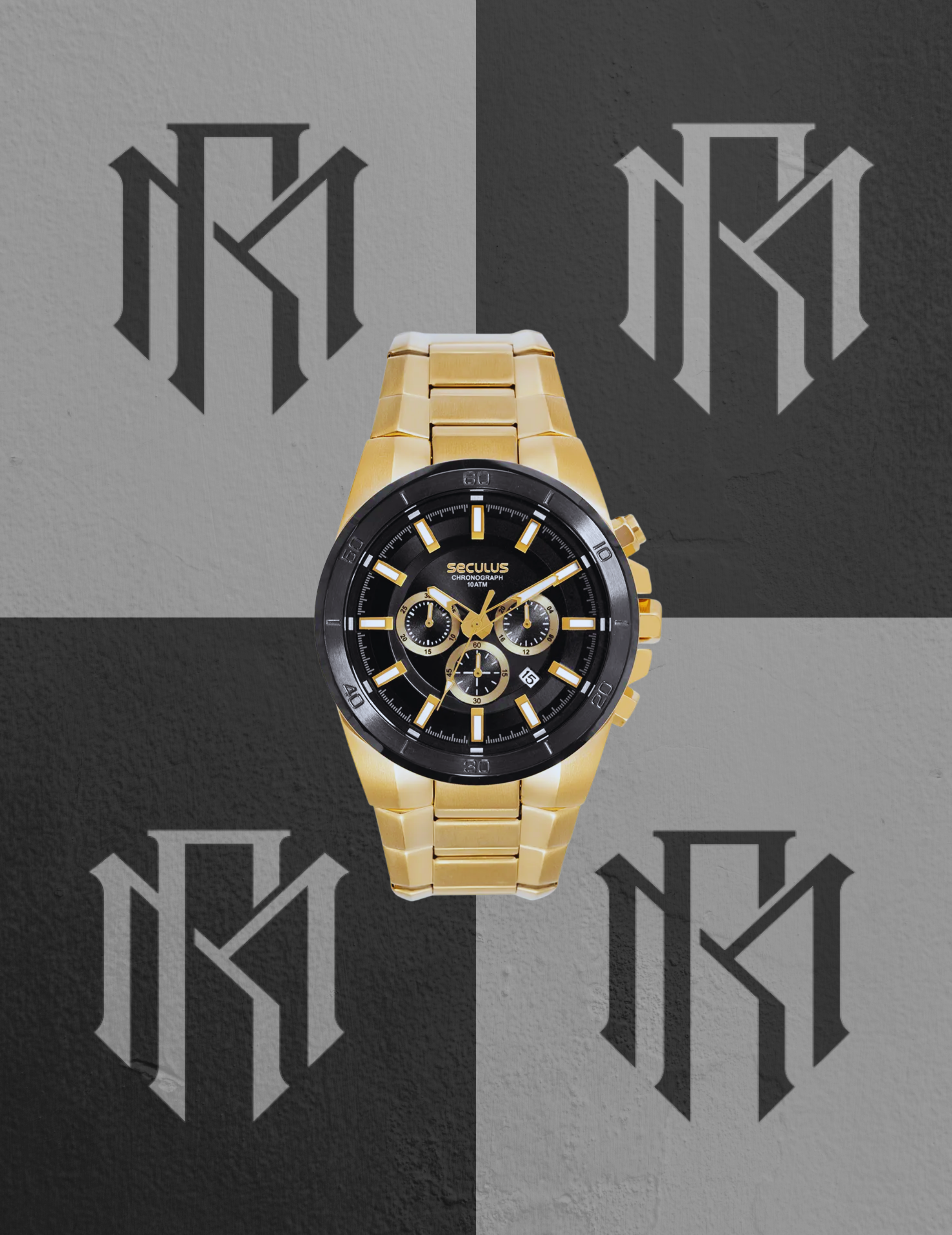Relógio Seculus 44319GPSVHA2 Cronógrafo 3D Dourado Masculino 10ATM