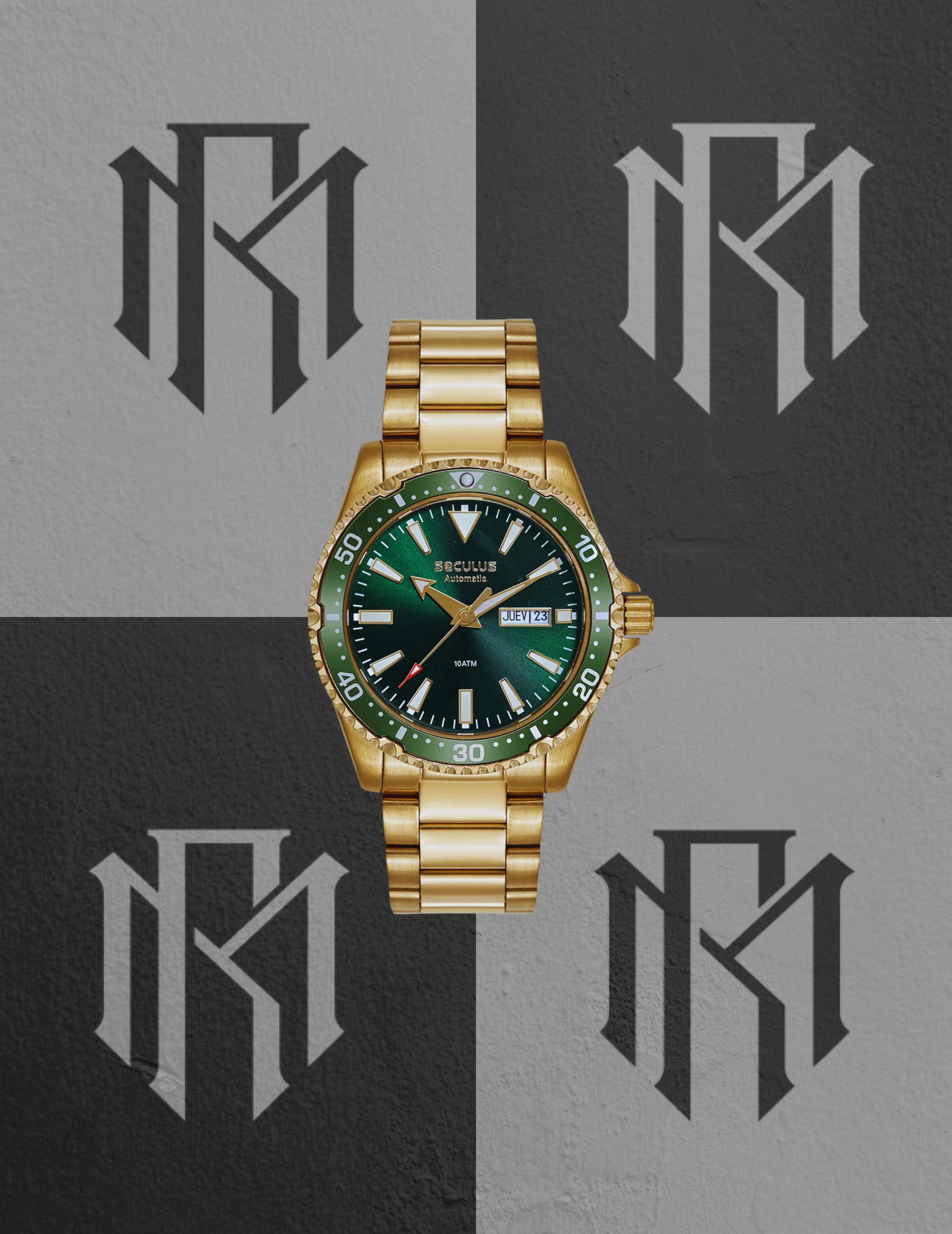 Relógio Seculus 44237GPSVDA7 Diver Automático Dourado Mostrador Verde 42mm