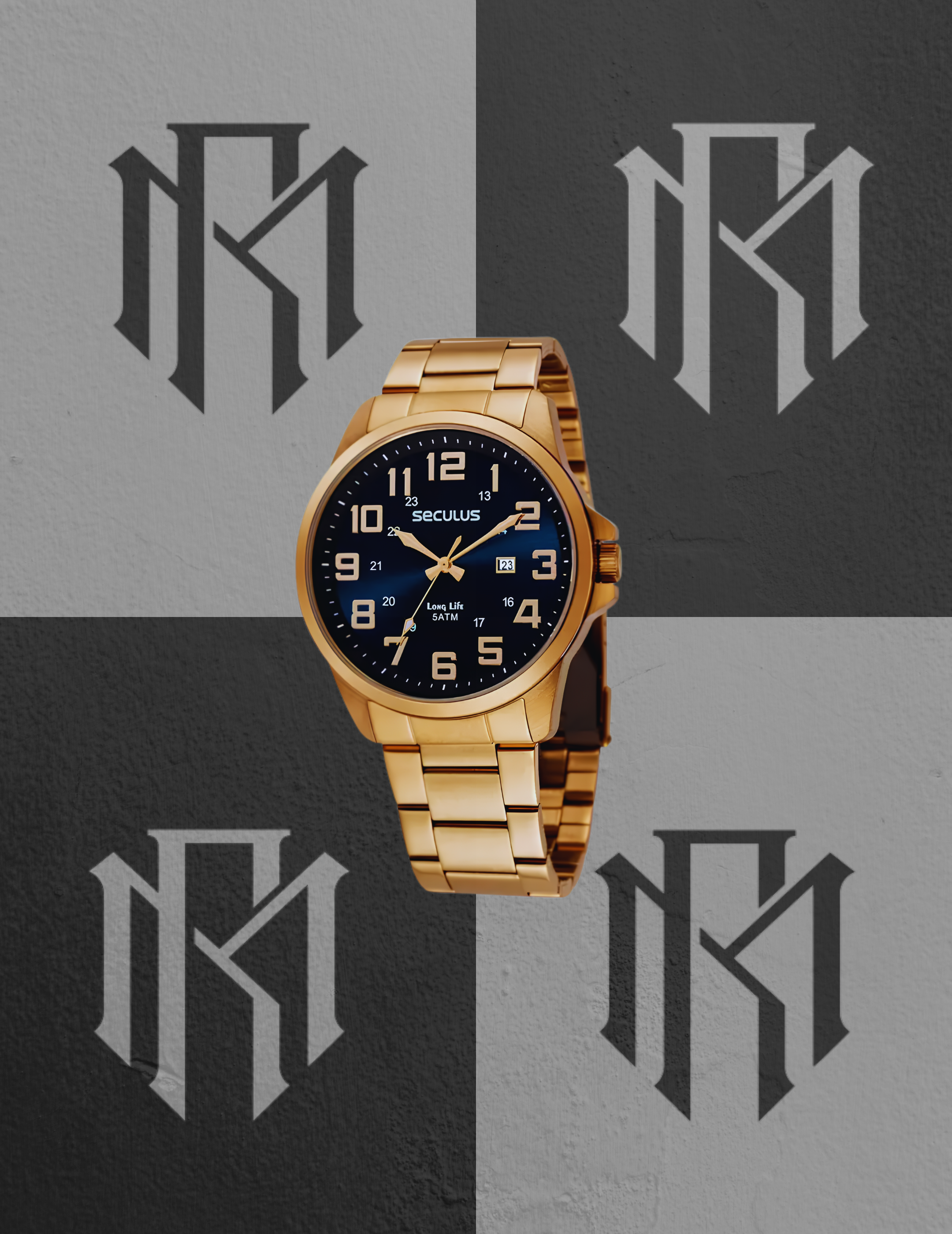 Relógio Seculus 44042GPSVDA2 Dourado Calendário Long Life 46mm 5ATM