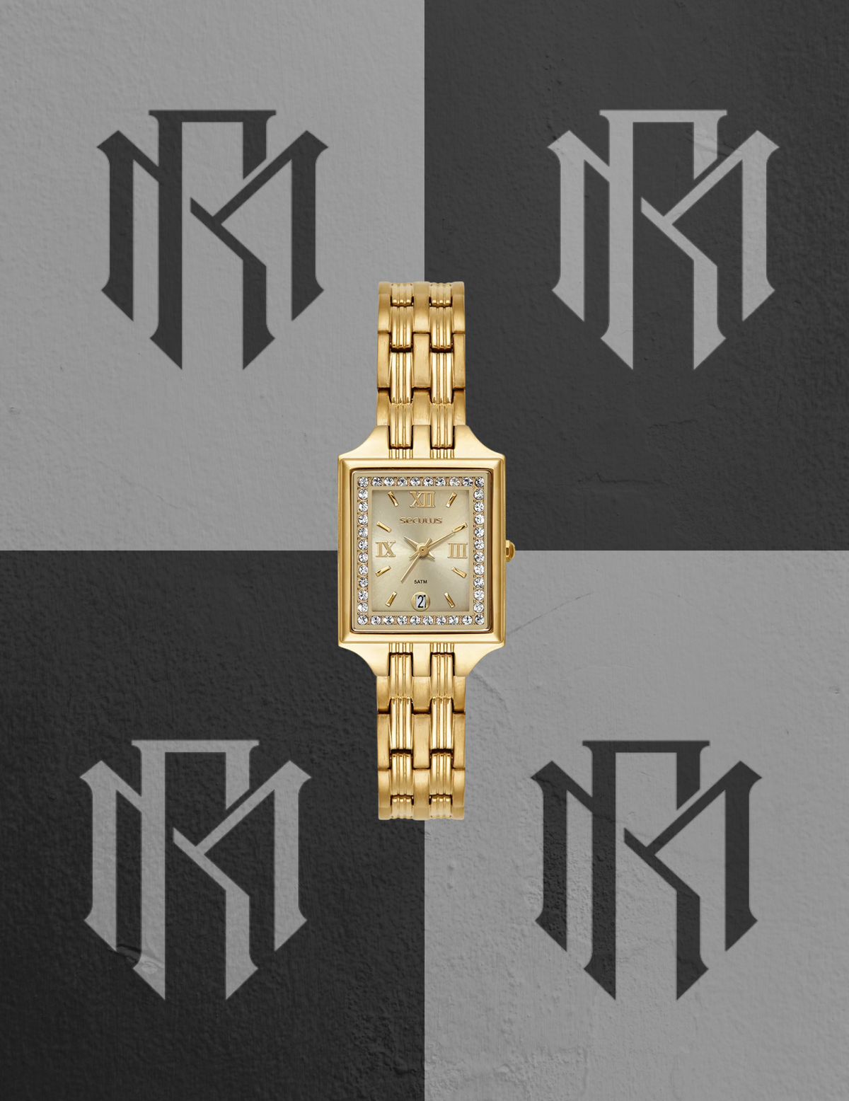 Relógio Seculus 44288LPSVDA1 Feminino Quadrado Dourado com Cristais