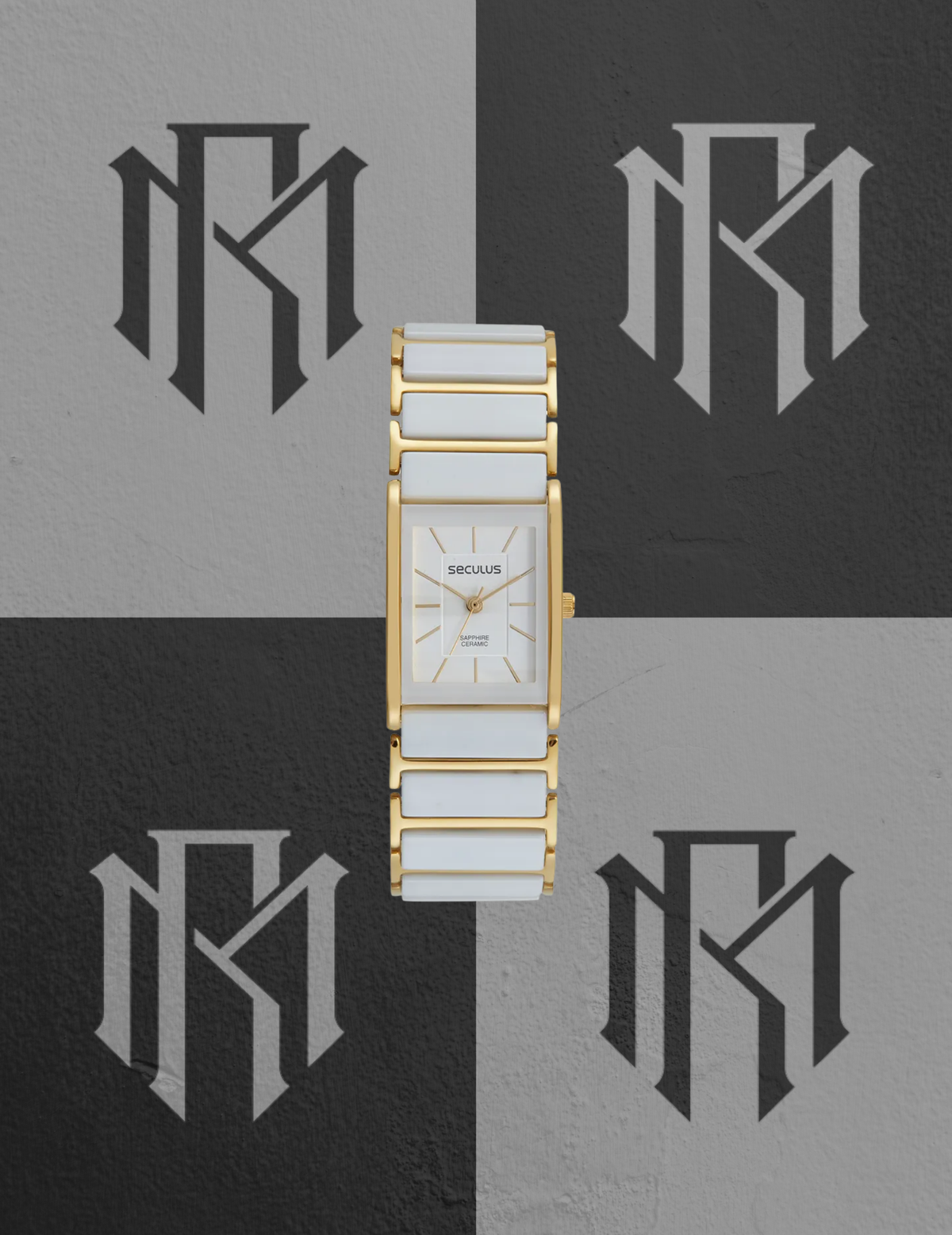 Relógio Seculus 77230LPSVDQ1 Feminino Quadrado Cerâmica Dourado