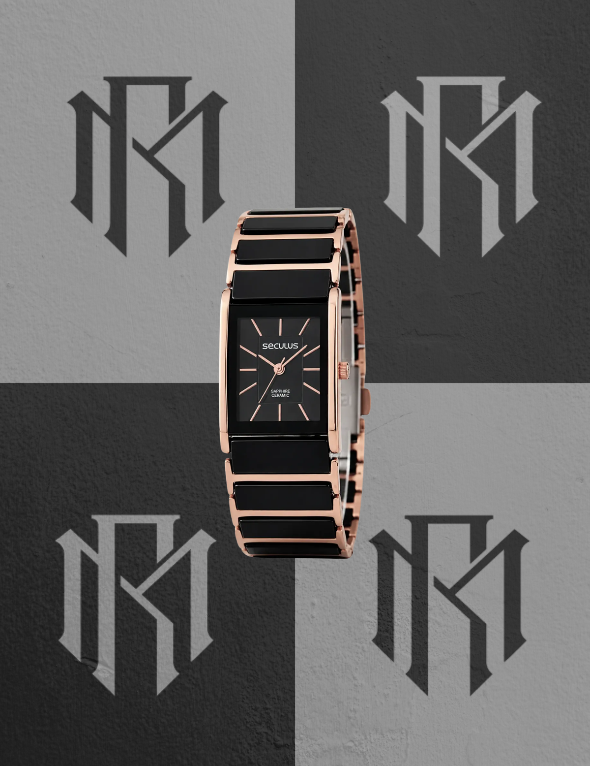 Relógio Seculus 77230PSVRQ2 Feminino Cerâmica Preto e Rosé Quadrado