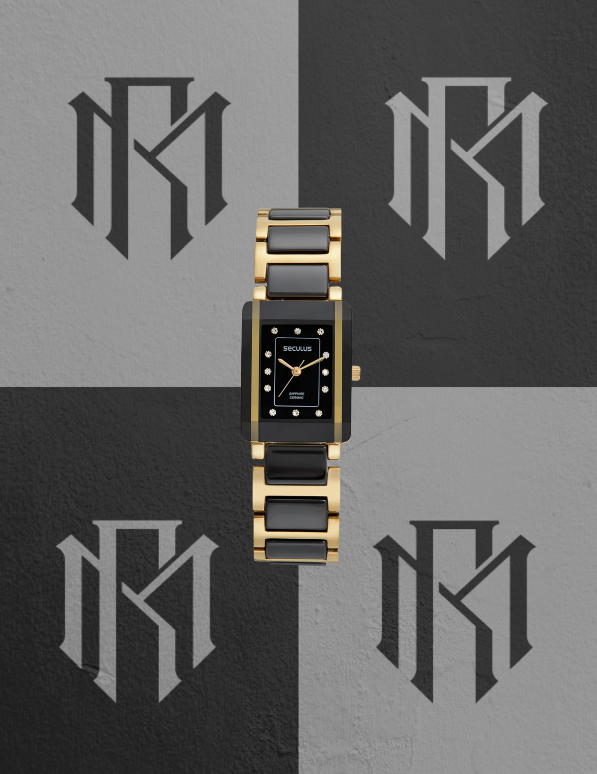 Relógio Seculus 77237LPSVDQ1 Feminino Cerâmica Preto e Dourado
