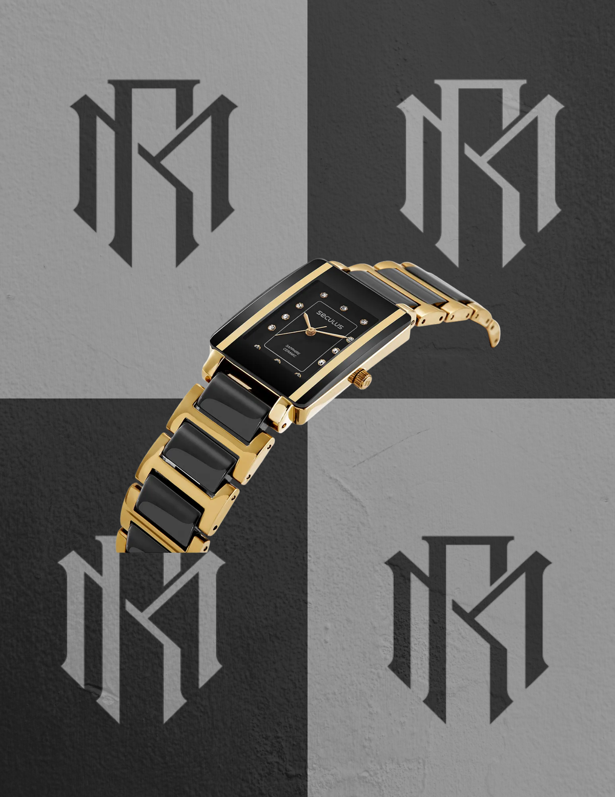 Relógio Seculus 77237LPSVDQ1 Feminino Cerâmica Preto e Dourado