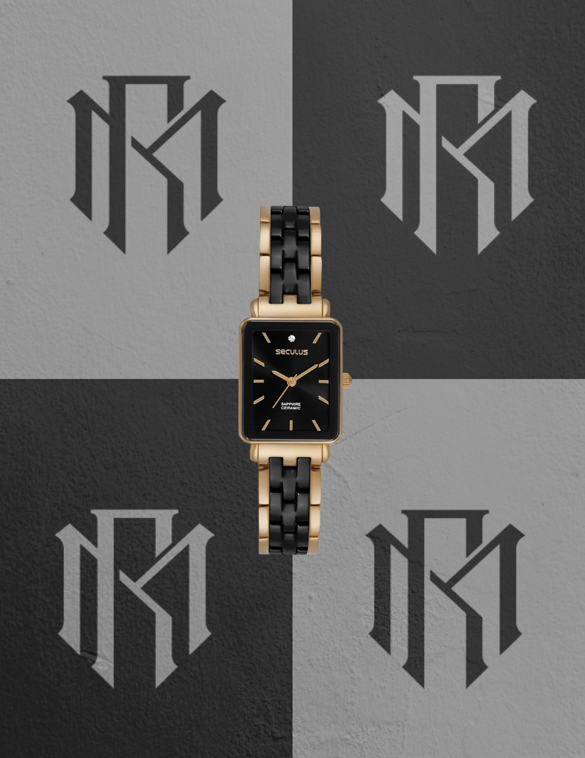Relógio Seculus 44312LPSVDQ1 Feminino Retangular Cerâmica Dourado