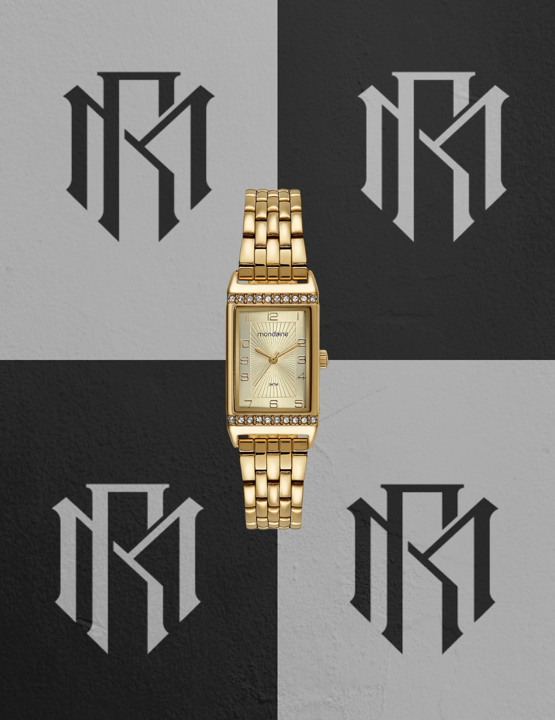 Relógio Mondaine 32495LPMVDE1 Feminino Quadrado Dourado com Pedras