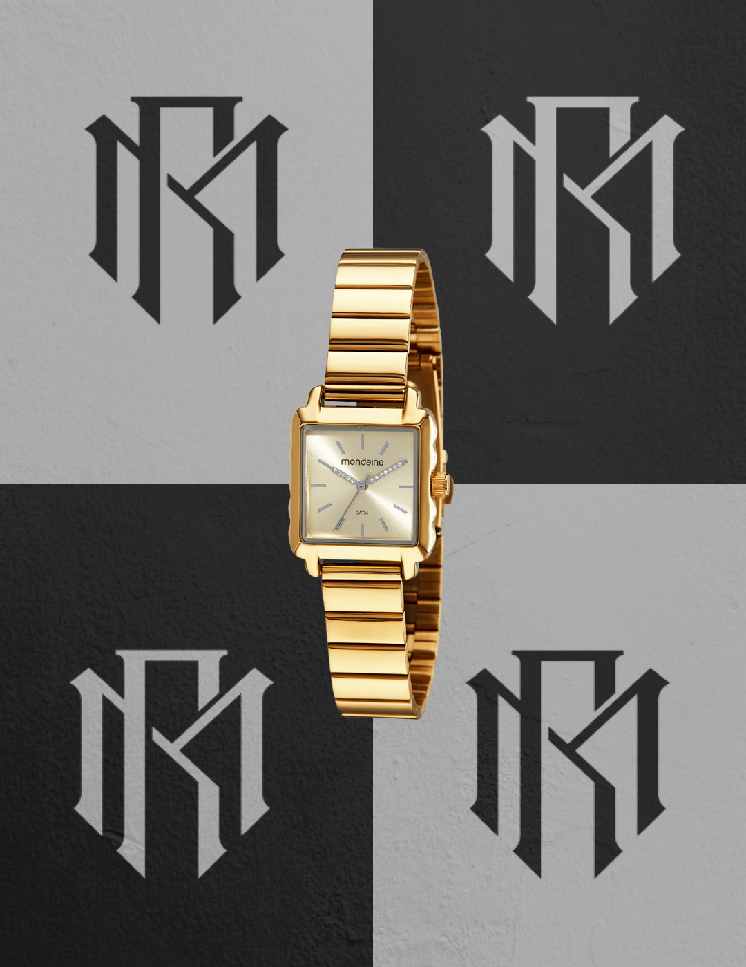 Relógio Mondaine 32218LPMVDE1 Feminino Quadrado Dourado Cristais