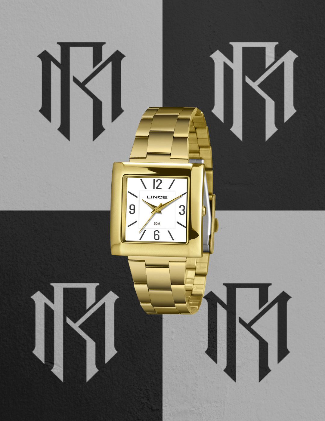 Relógio Lince LQG4767L34 Dourado Quadrado Feminino 50m Aço Inox