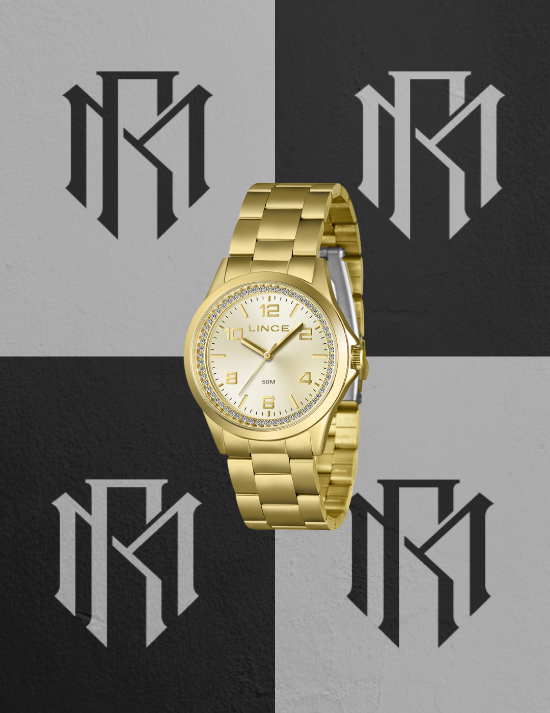 Relógio Lince LRGJ179L38 Dourado Feminino com Pedras 50m