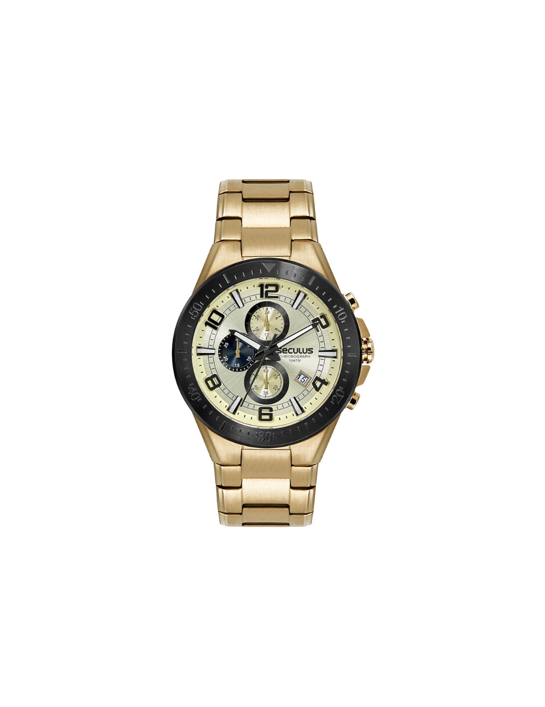 Relógio Masculino Cronógrafo Vidro Abaulado Dourado
