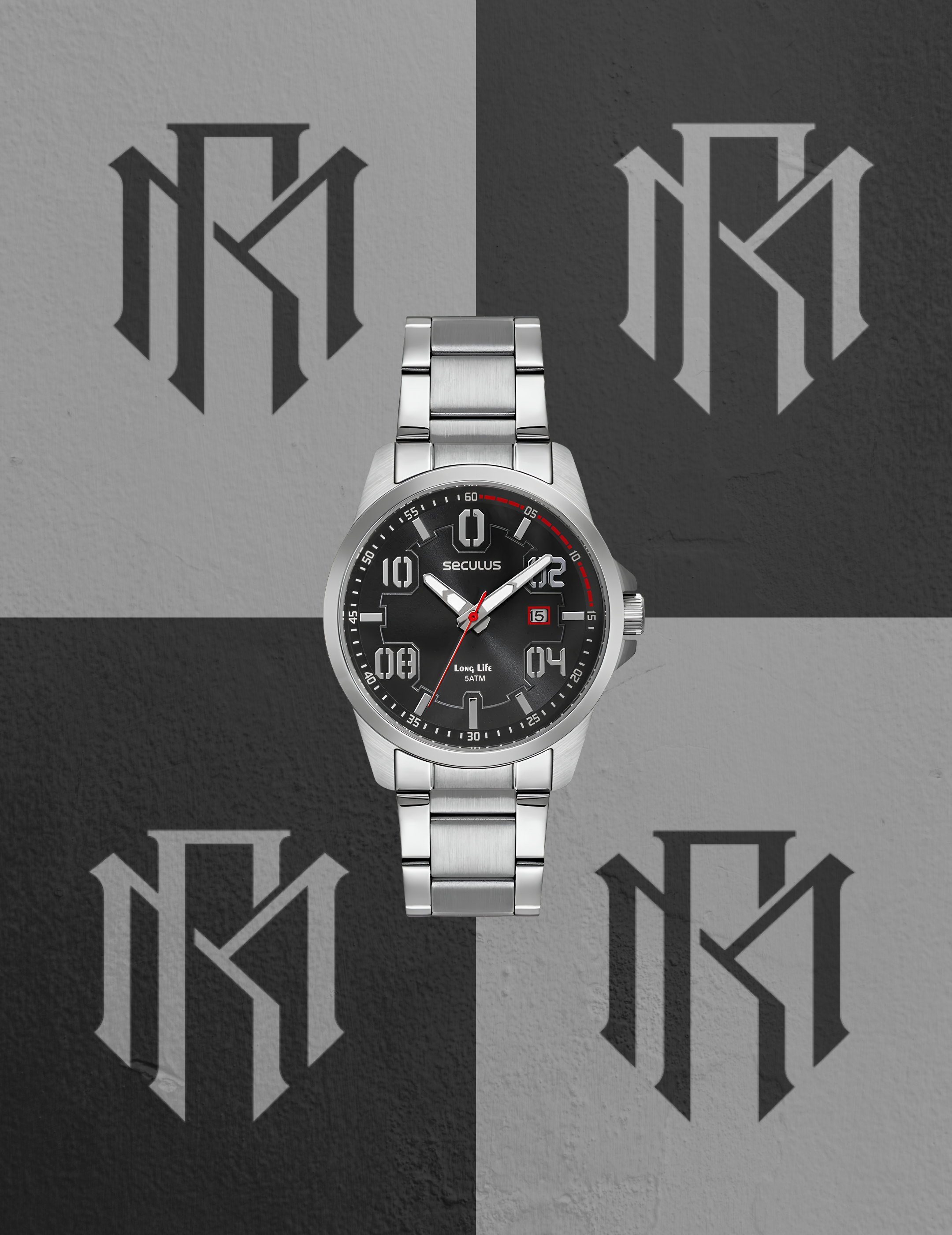 Relógio Seculus 44198G0SVNA1 Masculino Prata Calendário 42mm 5ATM
