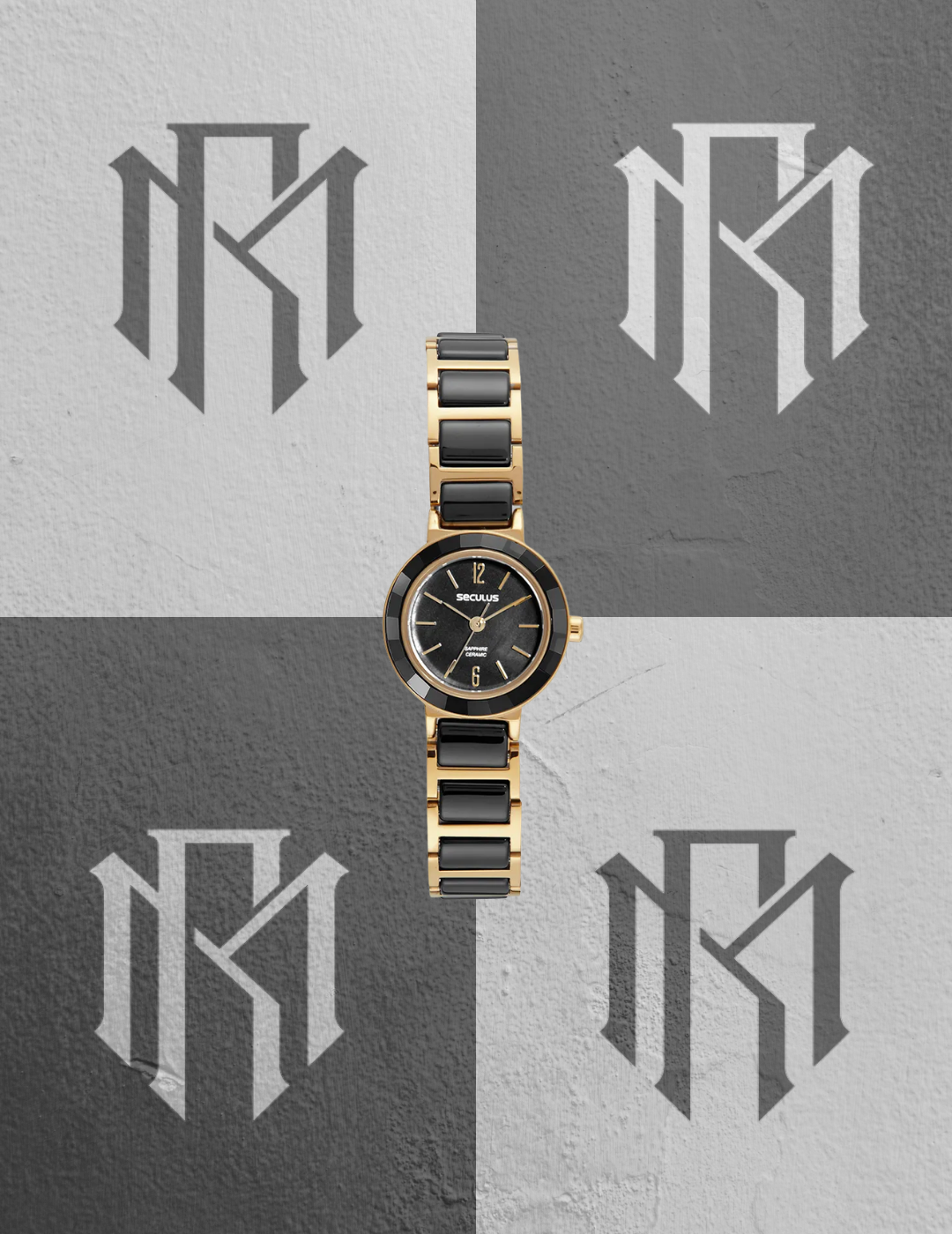 Relógio Seculus Feminino Cerâmica Preto e Dourado 77238LPSVDQ1