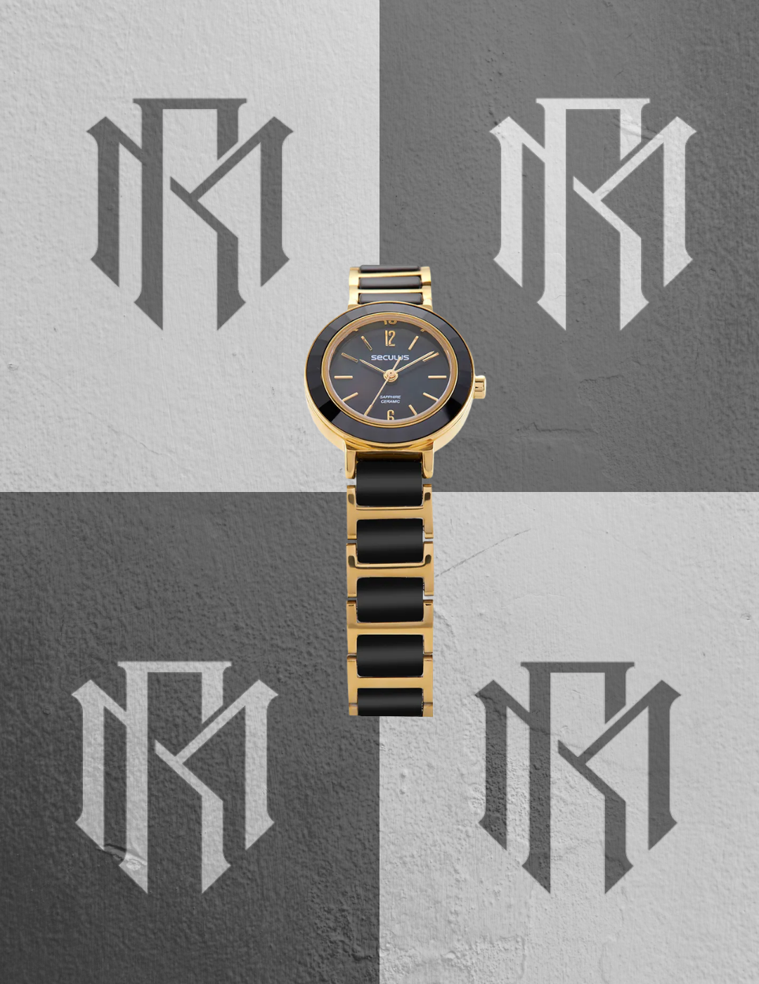 Relógio Seculus Feminino Cerâmica Preto e Dourado 77238LPSVDQ1