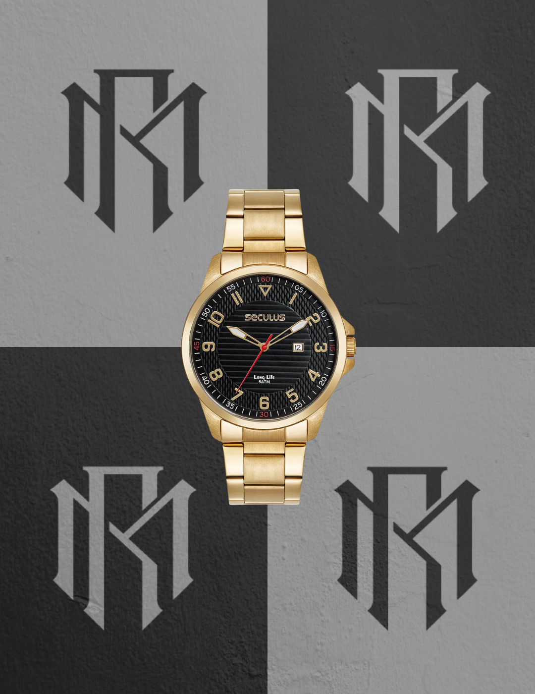 Relógio Seculus 44298GPSVDA2 Masculino Dourado Long Life 46mm 5ATM